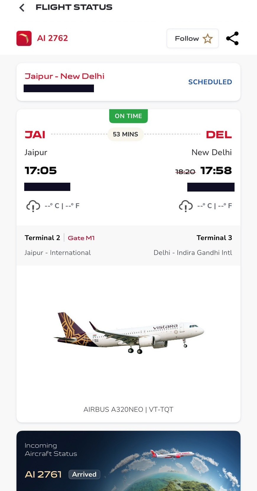 【Air India】 Flight Report: Jaipur to Delhi #A320neo / Premium Economy / Operated by Vistara jaipur (355)